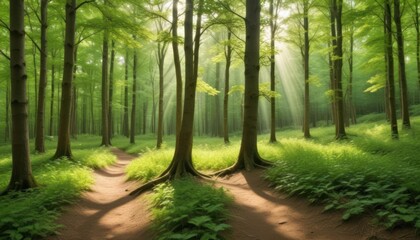 Obraz premium Sunbeams Dancing Through the Enchanted Forest