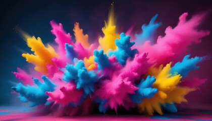 Obraz premium Vibrant Color Explosion: A Symphony of Pink, Yellow, and Blue Powder