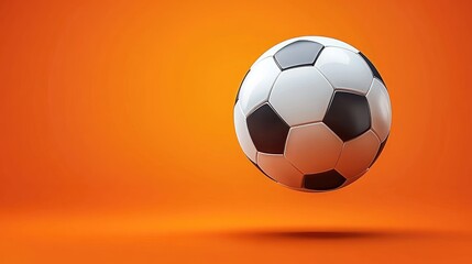 Obraz premium Soccer ball composition, floating appearance on a high-contrast orange background, professional sports image.