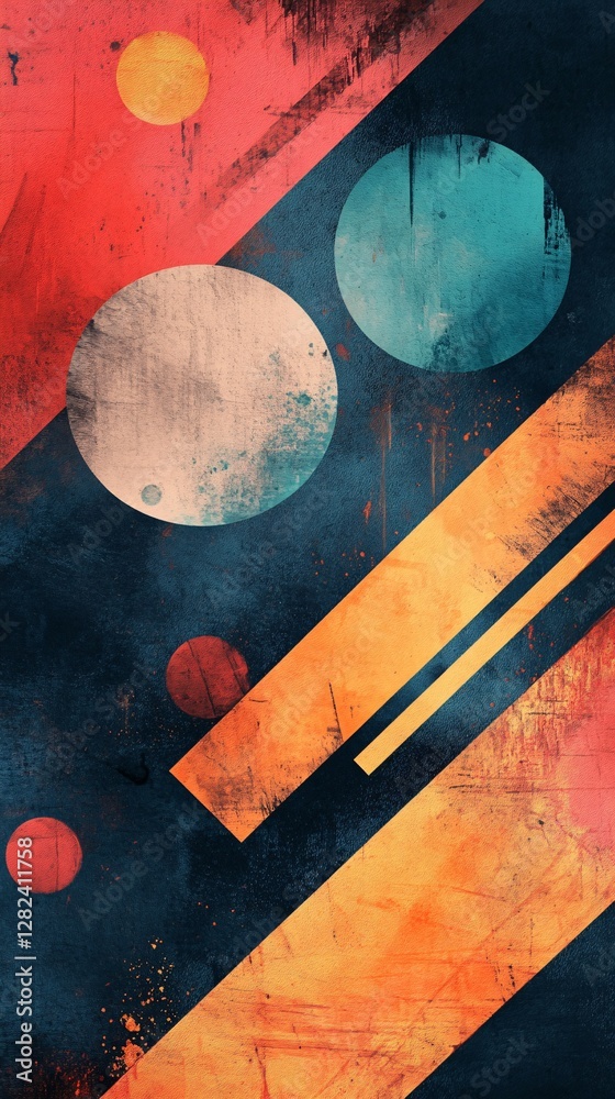 Aufkleber Colorful grunge background with circles and stripes creating dynamic composition