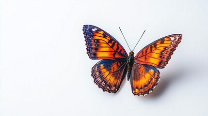 Obraz premium Vibrant Butterfly on White Background: A Study in Color and Form