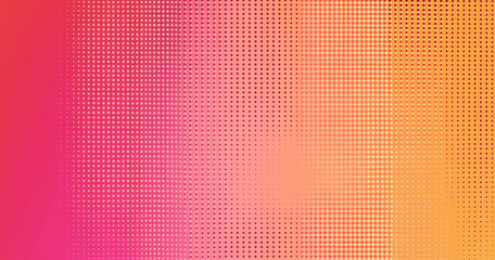Abstract halftone dots over a warm orange pink gradient