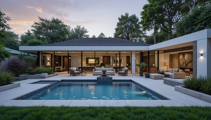 Modern Luxury Residence: Evening Serenity by the Pool