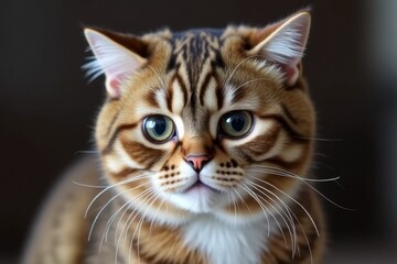 Cute and Fluffy Cat with Striking Markings and Expressive Eyes Posing for the Camera in Soft Focus Background