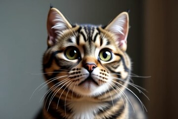 Close-up Portrait of a Bengal Cat Displaying Striking Stripes and Expressive Green Eyes in Soft Natural Light