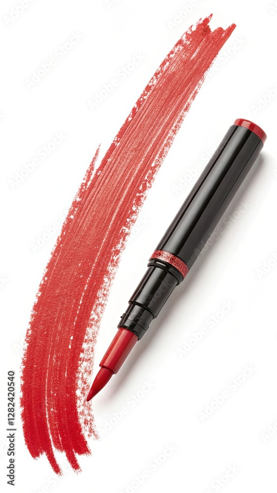 Poster a red lipstick is shown with a red line behind it