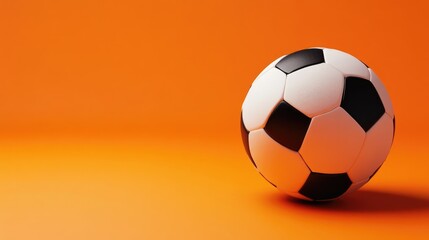 Fototapeta premium Soccer ball resting in the center of an orange background, dynamic lighting, and smooth composition.