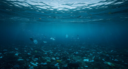 Naklejka premium A heartbreaking underwater scene showing the devastating effects of ocean pollution