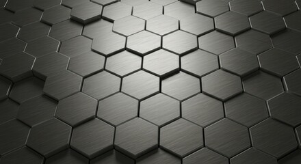 Close-up of hexagonal metallic surface with sleek, modern aesthetics.