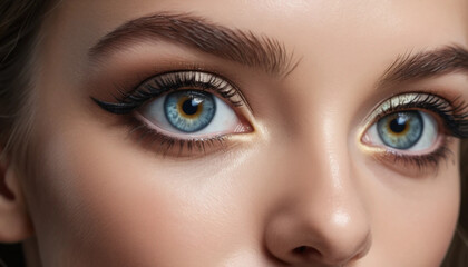 Naklejka premium Close-up of Woman's Eyes with Makeup and Eyeliner Detail