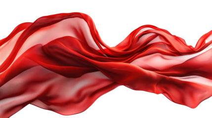 a flowing. translucent red fabric gracefully undulating against a white background. creating a sense of movement and elegance the soft texture and vibrant color evoke feelings of warmth and passion. m