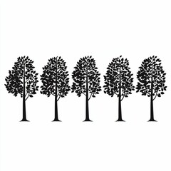 Obraz premium Five Stylized Black Trees Silhouetted on a White Background for Creative Design and Nature Themes
