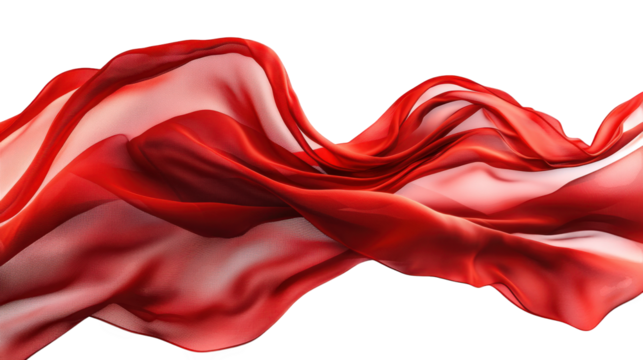 a flowing. translucent red fabric gracefully undulating against a white background. creating a sense of movement and elegance the soft texture and vibrant color evoke feelings of warmth and passion. m