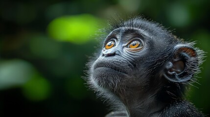 Obraz premium Curious Baby Monkey Looking Up in Jungle
