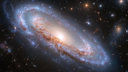 Fototapeta premium A mesmerizing celestial view showcasing a swirling galaxy with glowing nebulae and distant stars.