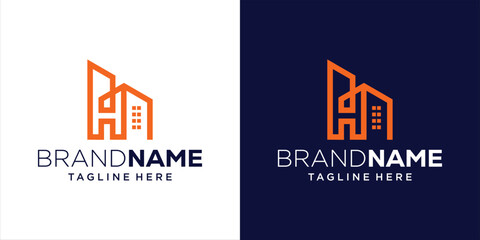 Creative Abstract H Letter Logo Design With Building, Design Inspiration, Illustration, Vector