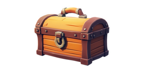 a stylized treasure chest made of wood. featuring a curved lid. metal reinforcements. and a prominent lock it serves as a classic symbol of adventure and discovery. often associated with pirate lore a
