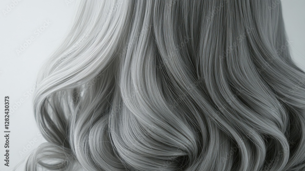 Wall mural A modern grey wig with luxurious waves, perfect for stylish and elegant hair transformations.