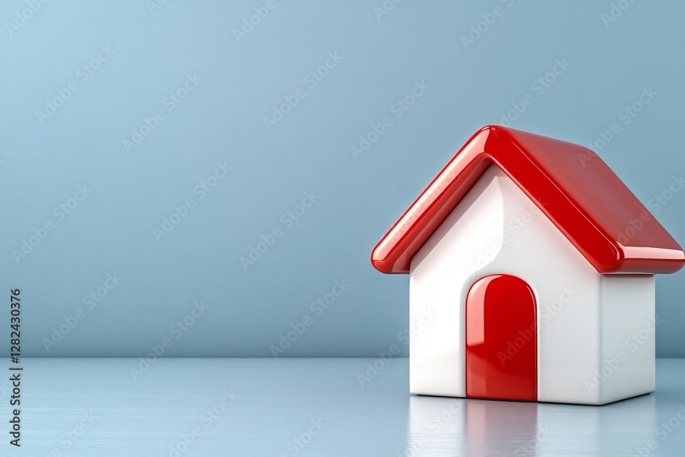 Poster minimalist 3d model of simple white house on clean background