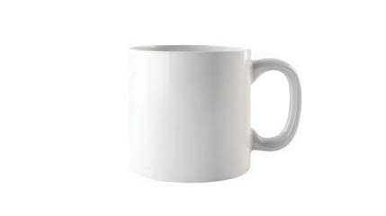 plain white ceramic mug set against a minimalistic background. emphasizing its simple design and potential for customization it serves as a versatile object for holding beverages. making it suitable f