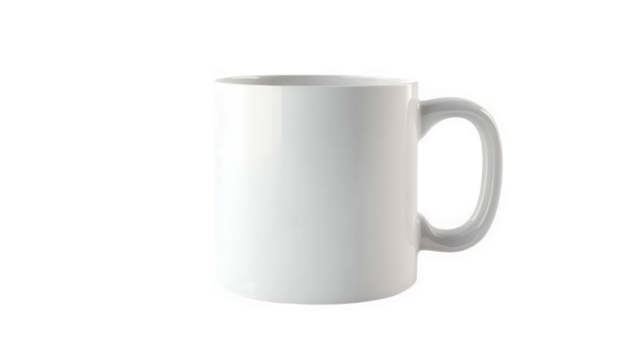 plain white ceramic mug set against a minimalistic background. emphasizing its simple design and potential for customization it serves as a versatile object for holding beverages. making it suitable f