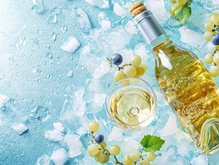 Refreshing white wine and grapes beautifully arranged on ice for a summer gathering