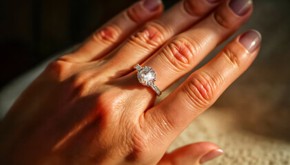 Beautiful and gentle hand of the bride with a wedding ring