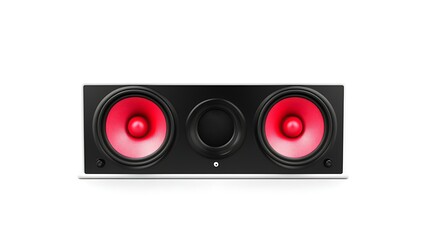Modern audio speaker with two red woofers and central port