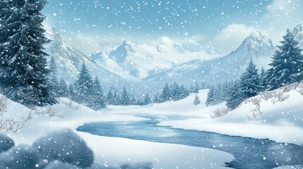 Obraz premium A pristine snowy valley with a serene winter landscape, perfect for product presentations, featuring soft snow and a cold, white background.