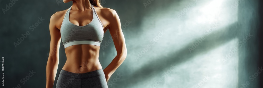 Poster transformation journey of a womans body showing progress from overweight to fit in fitness studio li