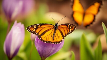 Monarch Butterfly on Crocus Flower