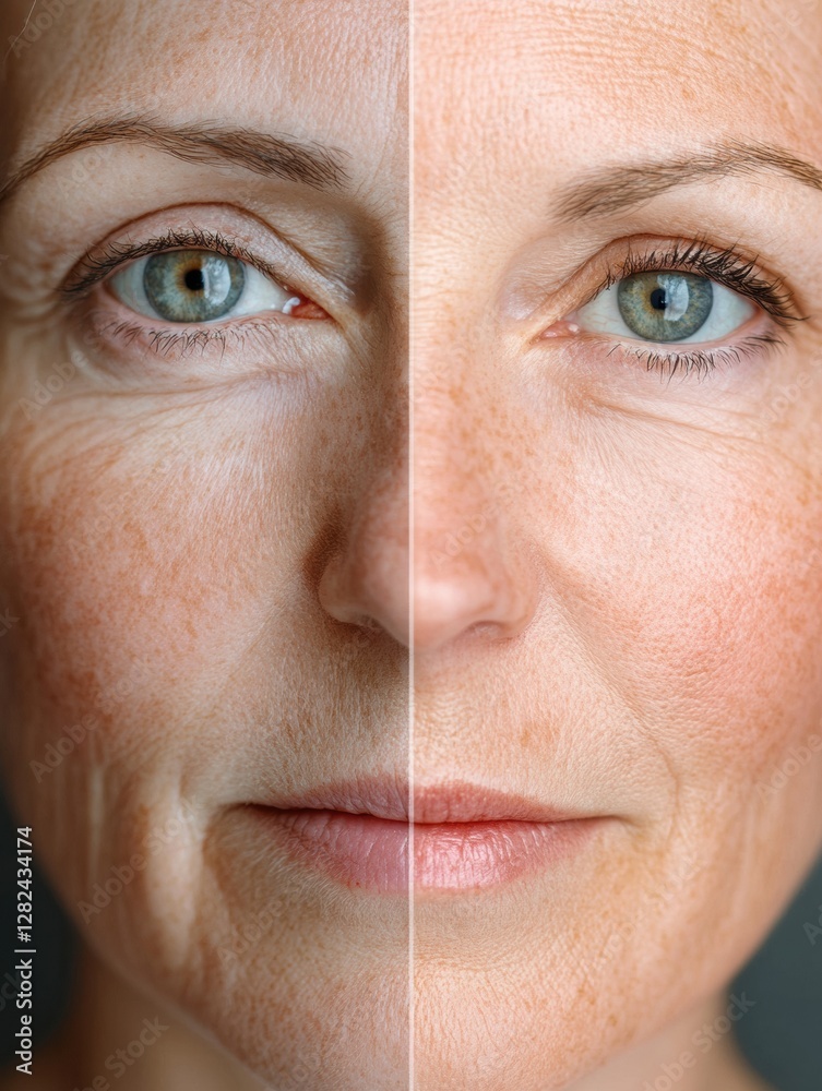 Aufkleber transformation of aging skin to youthful appearance through skincare techniques and treatments in a 