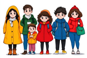 Multinational group of people isolated on white background Children, adults and teenagers stand together Vector illustration