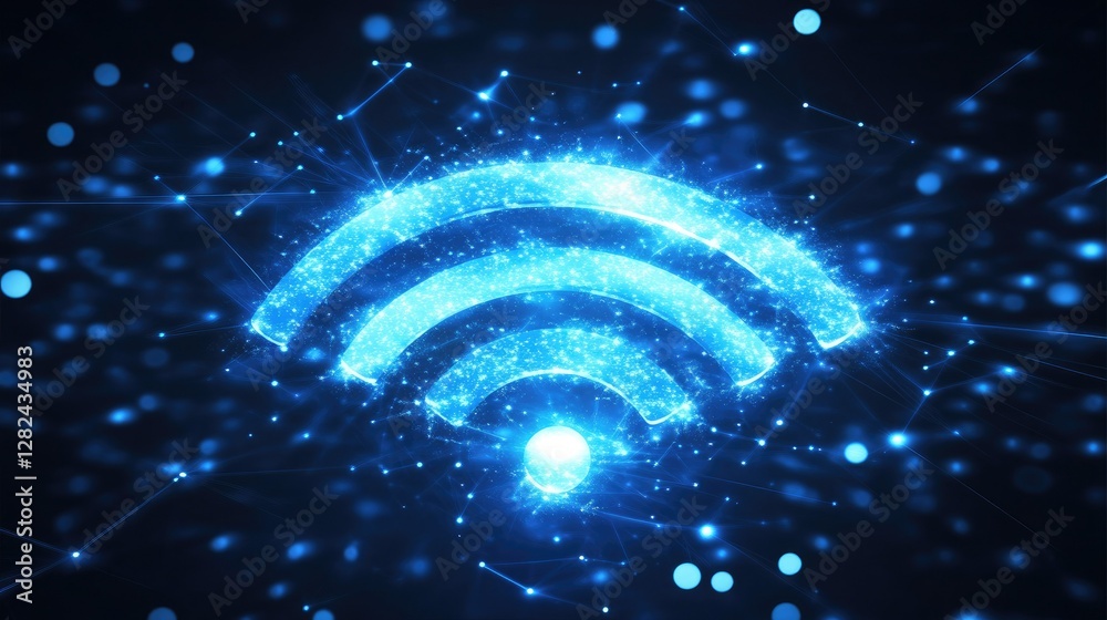 Fototapete a sleek tech background featuring wireless communication symbols and dynamic networking visuals.