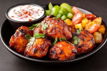 Fototapeta premium indian food feast with chicken tikka masala curry, tandoori chicken and appetizers