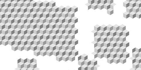 Fototapeta premium Abstract white and grey 3D geometric cubes background.Cube seamless pattern, geometric golden line design. Simple abstract background with splatted grey cubes . white square box's texture background. 