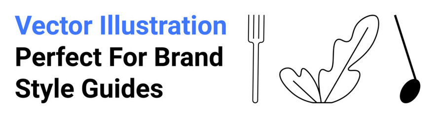 Minimal line art featuring a fork, spoon, and a leaf for modern branding, food-related themes, and eco concepts. Ideal for editorial, culinary, wellness packaging and website design. Perfect flat