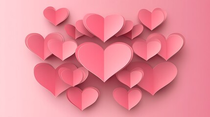Pink paper hearts arranged in a lovely pattern