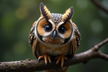 Obraz premium Captivating Close-Up of a Beautiful Owl Perched on a Branch in Natural Habitat Surrounded by Lush Greenery