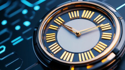 Elegant Analog Clock Displayed on Digital Background with LED Lights