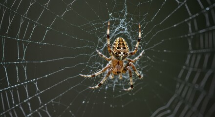 Spider trapped in intricate web displaying nature's detail.