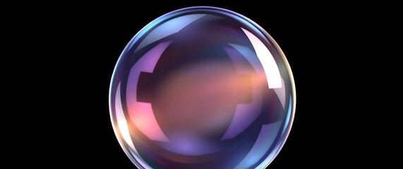 An illustration of a translucent glass orb, rendered in a realistic style with fine detail showing light refraction and internal reflections, showing a spectrum of colors, w.