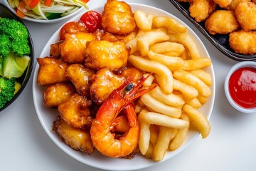 Overhead shot of multiple food dishes on table