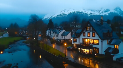 Fototapeta premium Generate a 4k realistic photo of the town of aviemore in Scotland during the winter .