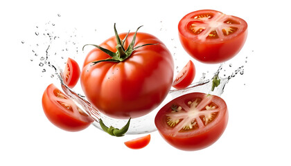 Fototapeta premium Tomato with half slices falling or floating png