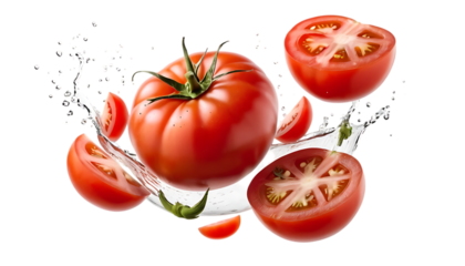 Tomato with half slices falling or floating png