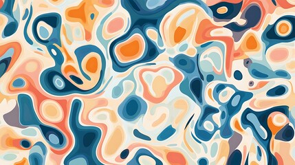 Abstract Swirling Pattern In Pastel Blues Oranges And Creams