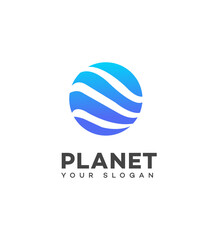 Fototapeta premium Abstract Planet Logo Design Water Waves, Global Branding, Blue Gradient