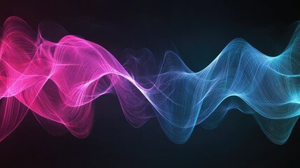 A digital abstract composition of gradient waves in bright pink and blue, radiating energy and motion.