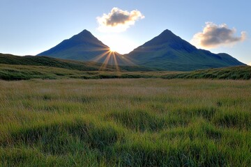 Quiraing mountains sunset at Isle of Skye, Scottland, United Kingdom